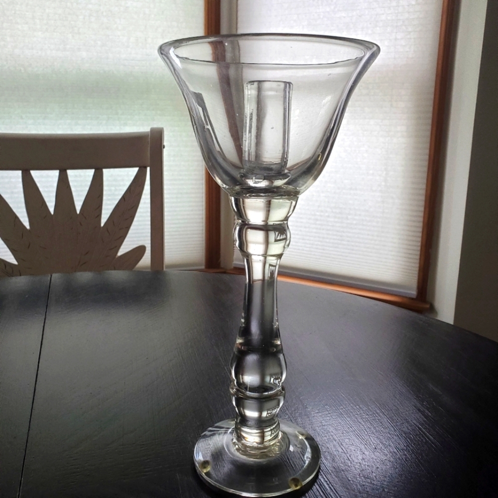 Rare VTG Mouthblown Glass Single 13" Candlestick Holder Space For Filler